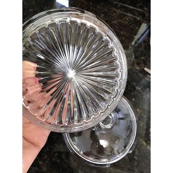 Antique Heisey Clear Glass Lidded Lemon Covered Dish Etched Floral Design - Picture 6 of 6